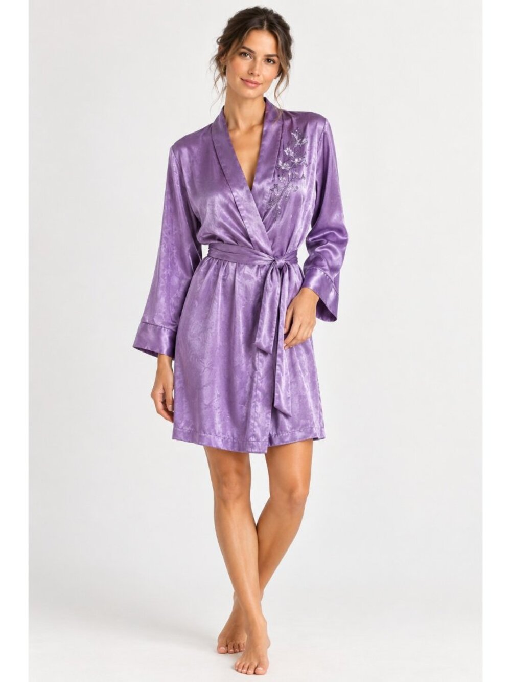 Gilligan & O'Malley Lavender Liquid Satin Robe Sequined Embroidered Lingerie S M
